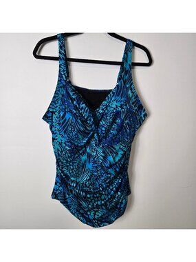 JINXUEER Size 24W Blue Animal Floral Print Wide Strap Tankini Wireless